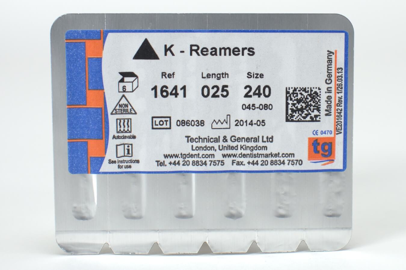 tg K-Reamers 25mm Size 45-80 6pcs